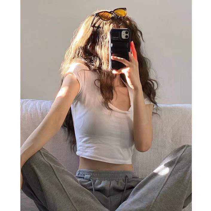 Di musim panas, kenakan T-shirt lengan pendek wanita pusar pendek ketat ketat gadis seksi olahraga k