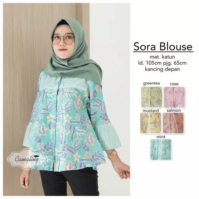 Sora Blouse Blus Layer Pastel Soft Atasan Batik Modern Casual Kerja Seragam Kantor