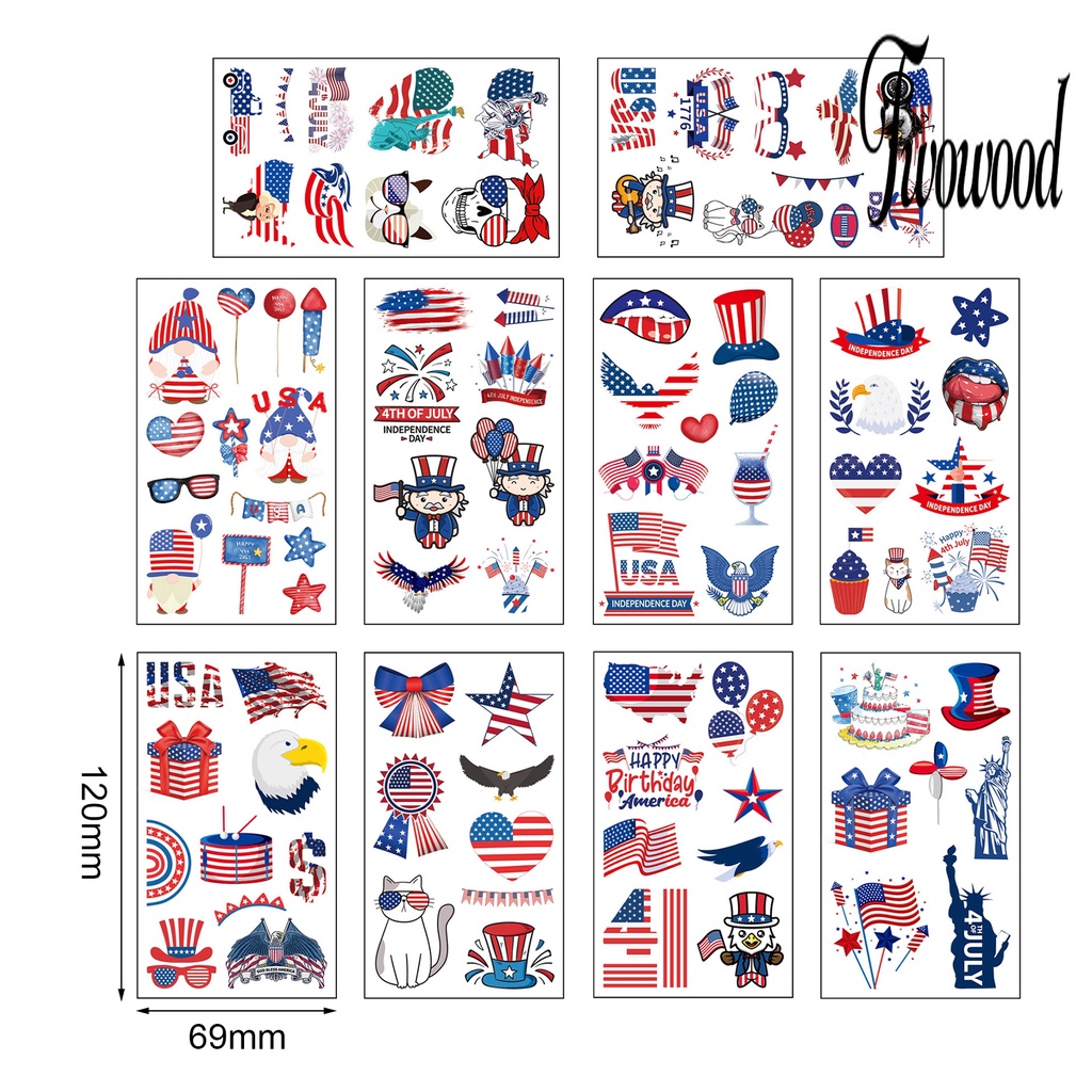 Twowood 10 Lembar Stiker Tattoo Temporer Motif Bendera Amerika Anti Air Untuk Body Art