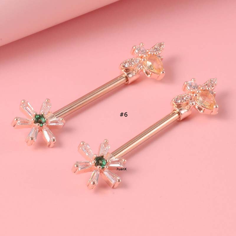 2pcs Anting Tindik Puting Bentuk Daunbungalebah 14gauge Bahan Stainless Steel Dengan Zircon