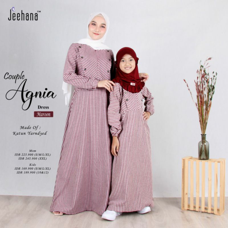 baju gamis couple ibu dan anak perempuan katun motif salur agnia jhn