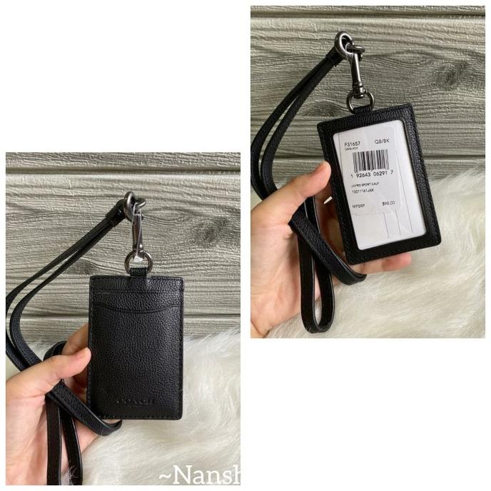 

Coach Men Id Tag Lanyard Full Black Sport Calf Leather Original Terlaris