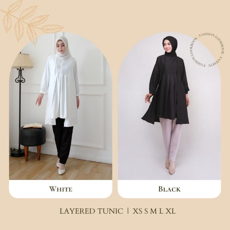 ATASAN PANJANG WANITA TUNIK LAYERED TUNIK PUTIH BAJU TUNIC MUSLIMAH