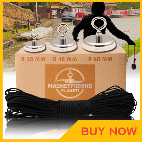 CUCI GUDANG Paket Magnet Fishing 3 Varian D40mm D48mm D60mm  Magnet Pancing Mancing Lengkap Tali Par