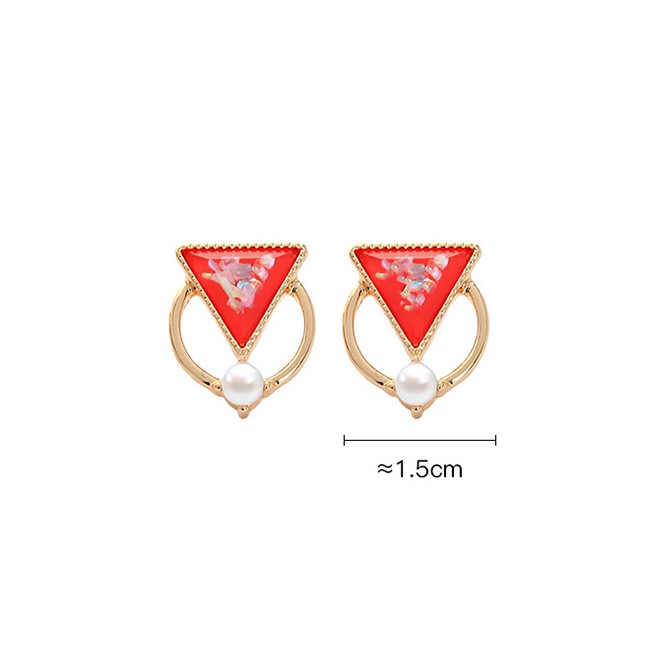 LRC AntIng Tusuk Fashion Geometric Shard Triangle Pearl Alloy Earrings K09871