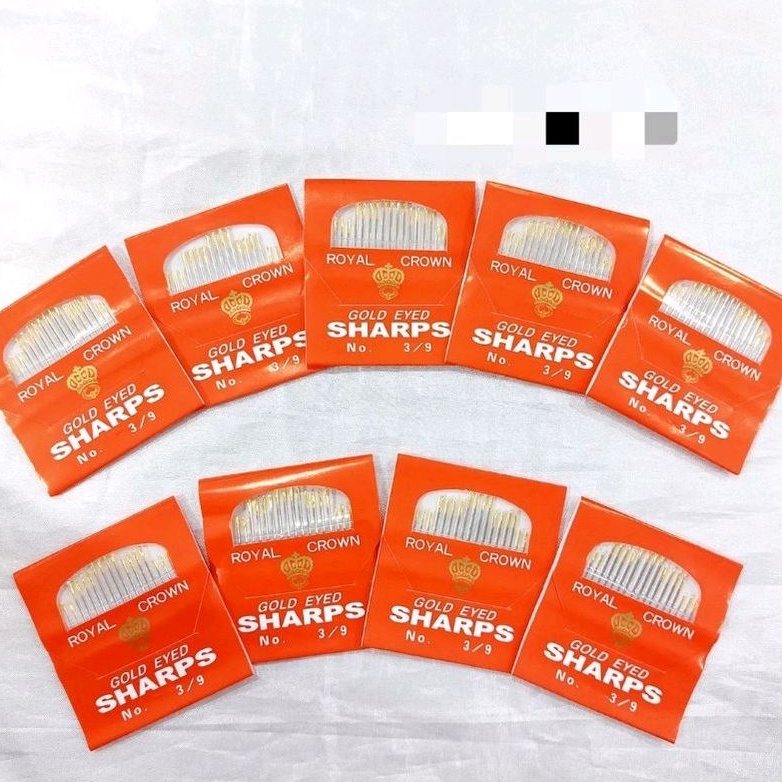 JARUM JAHIT TANGAN MERK ROYAL CROWN SHARPS GOLD EYED 3/9 ORIGINAL