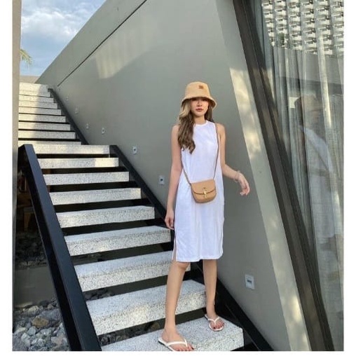 ZEC OOTD Wanita Dress AYYA / Dress Everyday / Dress Kasual Polos /dress Selutut Midi/Dress ABG Remaj