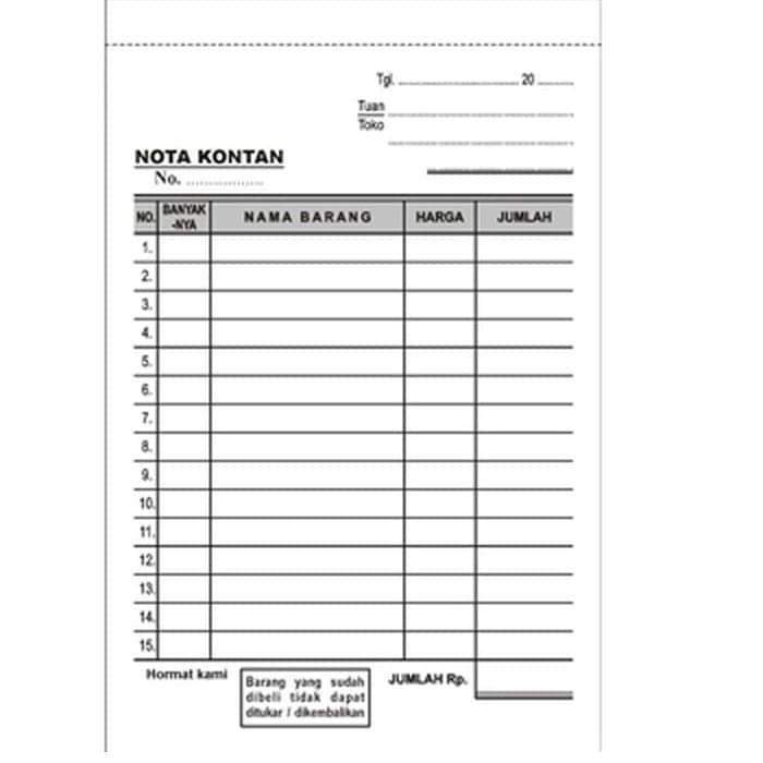 Nota Kosong 1 Ply / 1 Lembar (Hvs)