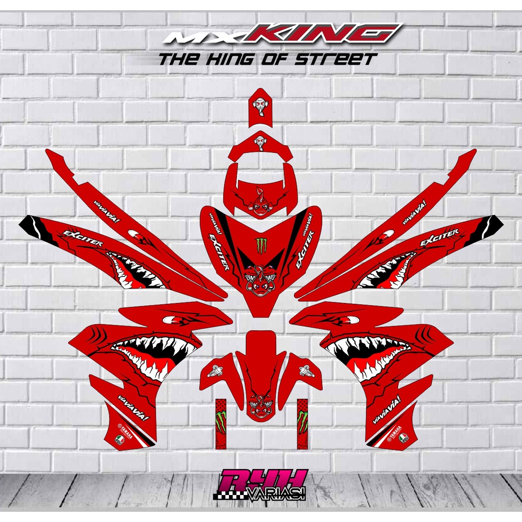 Stiker decal HIU full body jupiter mx king 150 Biru Merah Hijau Toska Ungu Pink Shark Hiu Custom