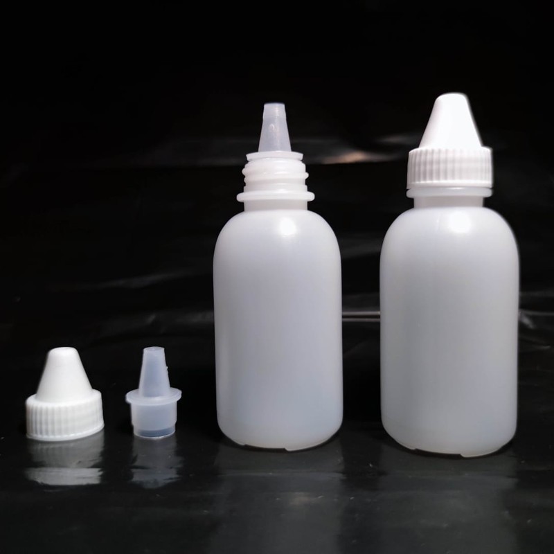 <  CC HDPE botol tetes 60 ml BOLONG LANCIP > plastik putih natural 60ml bening