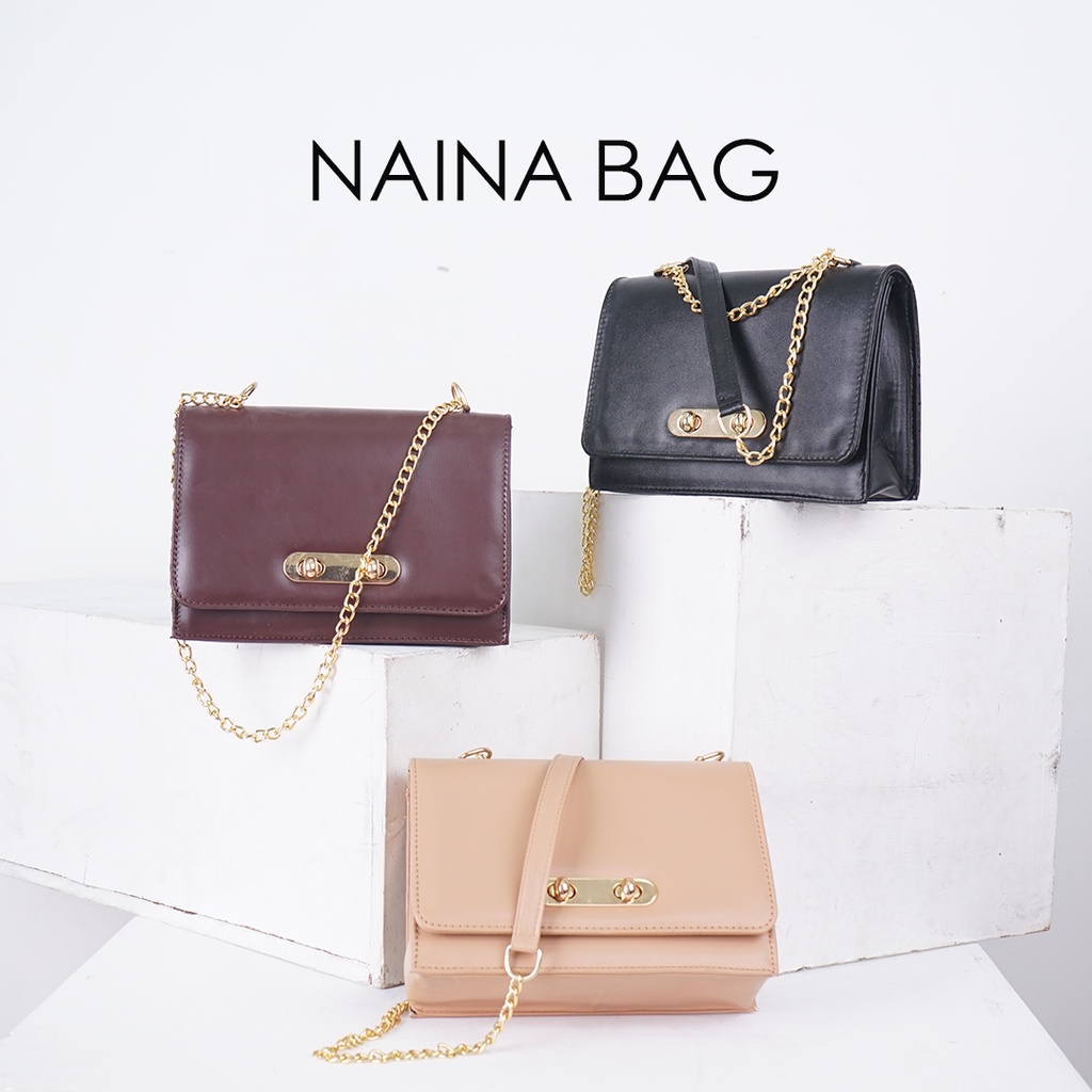 Naina Bag | Sources.id Original  - Tas Selempang Wanita Bahu Lucu Kecil / Mini Tali Rantai Gold se P
