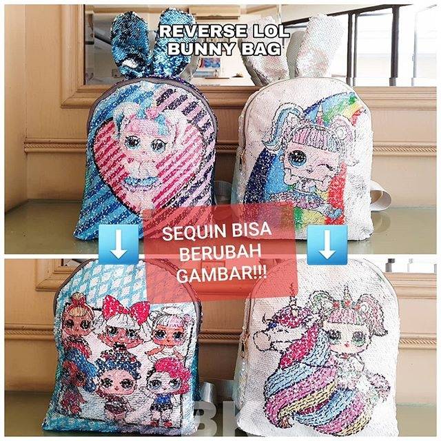 TAS SEQUIN LOL BERUBAH GAMBAR DAN WARNA BENTUK KELINCI BUNNY IMPORT BAGUS