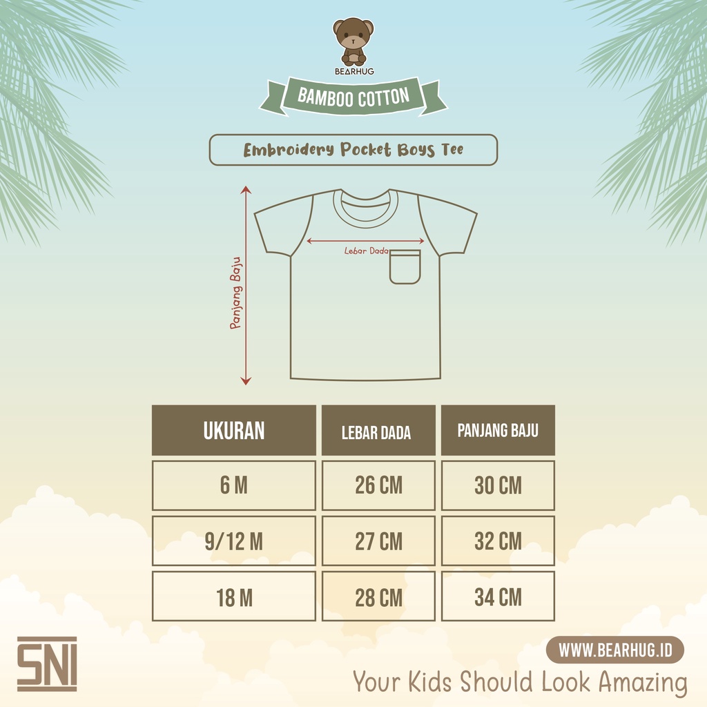 Bearhug Bamboo Cotton Atasan Bayi Laki-Laki Kancing 2 Lengan Pendek BNF91 6-18 Bulan-1