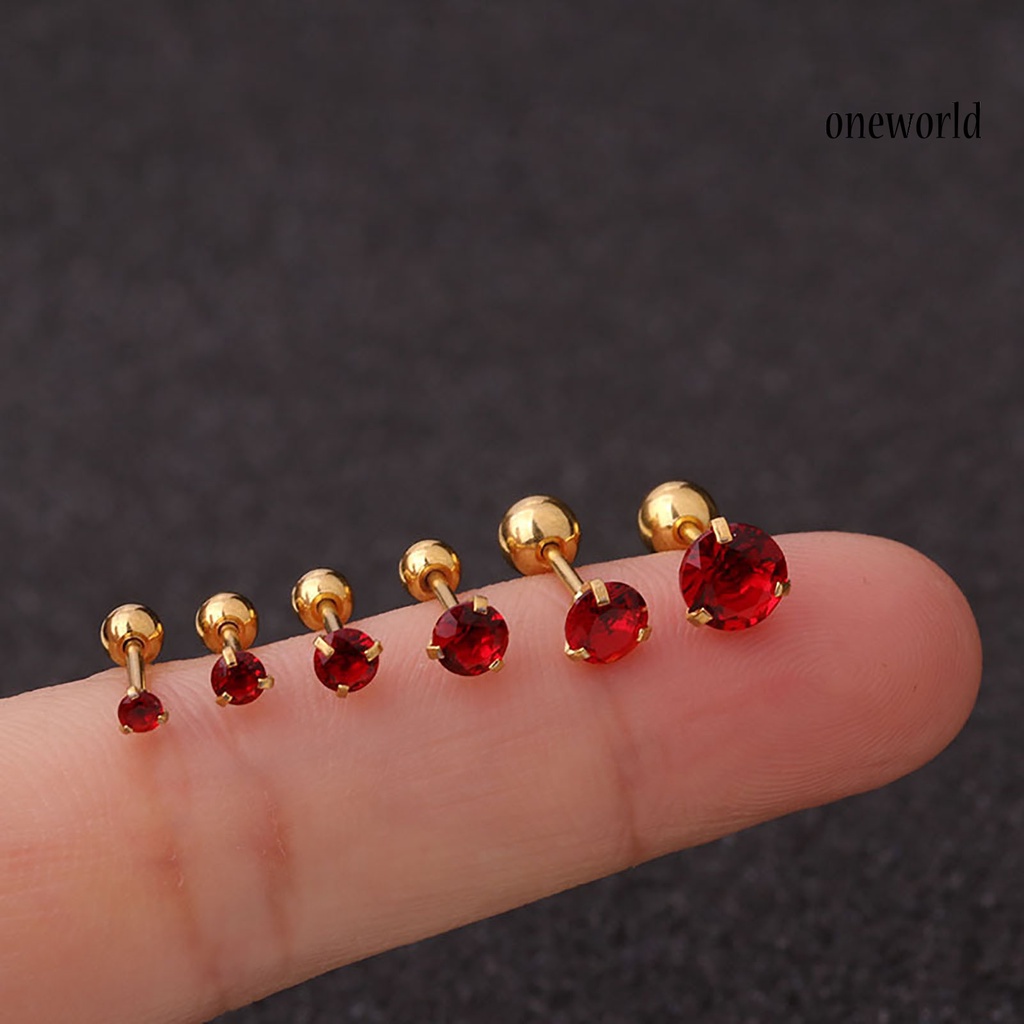 [ONE] 1pc Anting Wanita Cubic Zirconia Kecil Aksesori Perhiasan Shiny Colorful Stud Earring Untuk Belanja