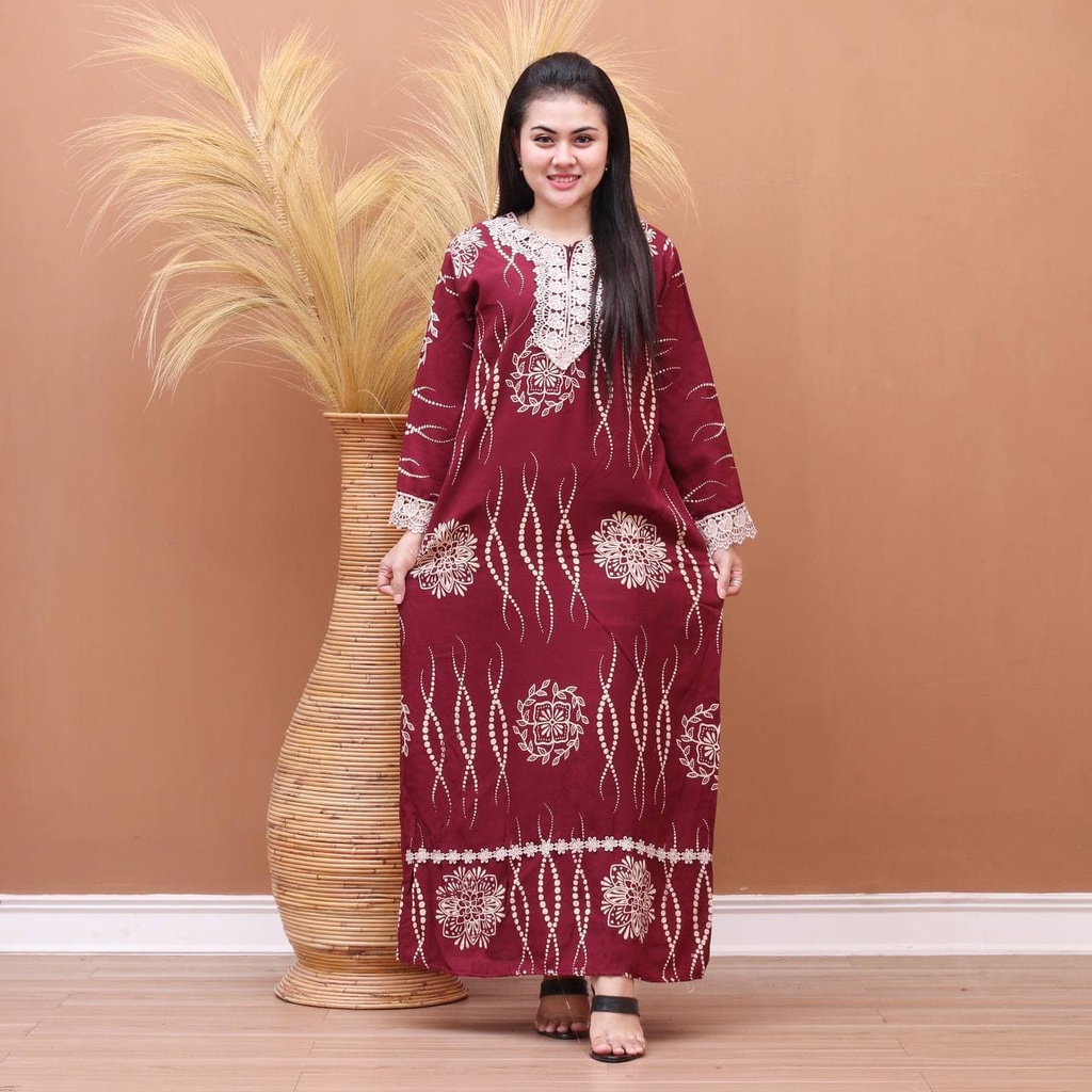 Batik Prass - DASTER ARAB PANJANG | RAYON SUPER GRADE A | DASTER BUSUI | RENDA MILO ORI-ZAHRA MAROON