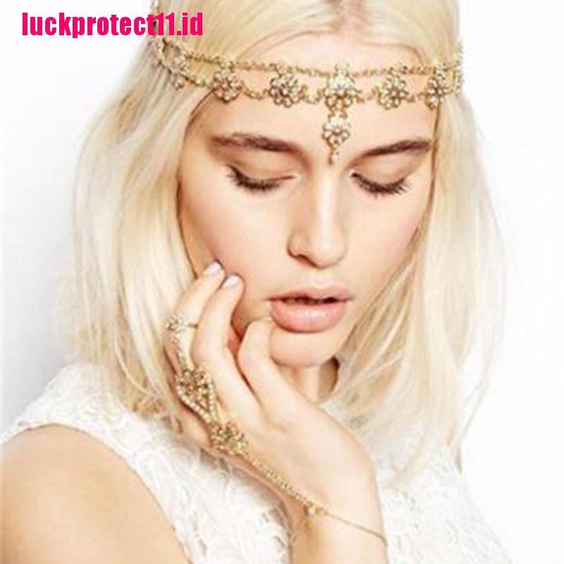 (LUCK) Bandana Rantai Aksen Mutiara + Berlian Imitasi Untuk Perhiasan Wanita