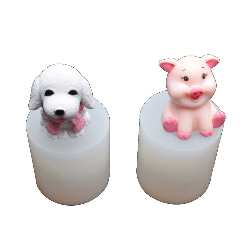 Siy 2pcs / Set Cetakan Resin Epoksi Bahan Silikon Desain Anjing / Babi 3d Ukuran Mini Handmade Untuk Perhiasan