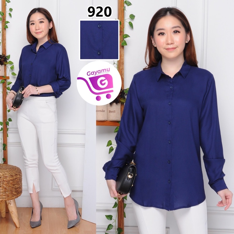 KEMEJA WANITA CASUAL LENGAN PANJANG LD 104CM-Navy