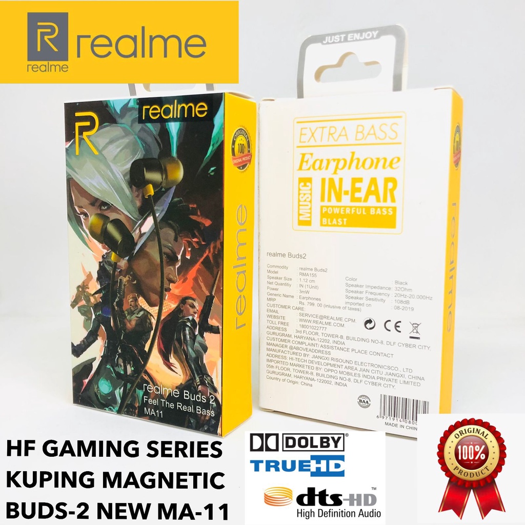 Headset earphone handfree realme original 100%/headset realme buds magnet original gaming edition earphone gaming pubg realme ma10