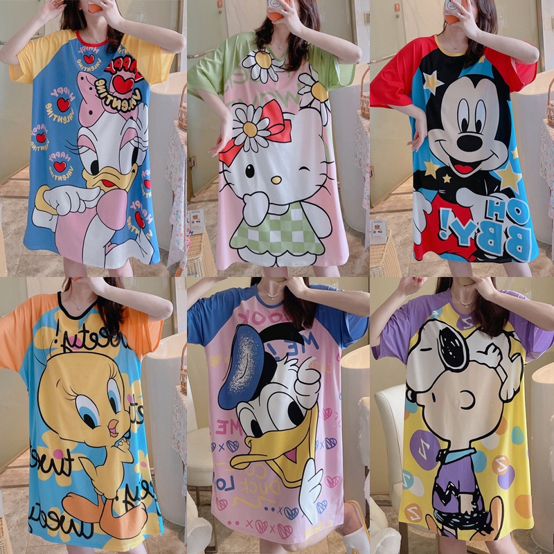 HUES.ID Pakaian Tidur Wanita Import Daster Motif Kartun Lucu Korea Fit XXL 4073