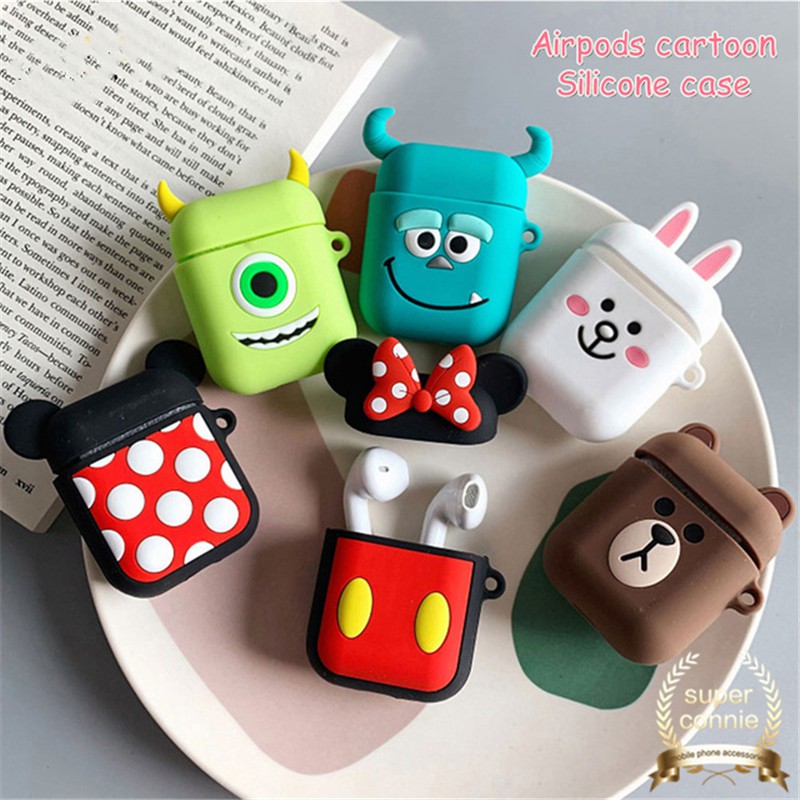 Case Pelindung Bahan Silikon Motif Kartun untuk airpods Bluetooth Wireless