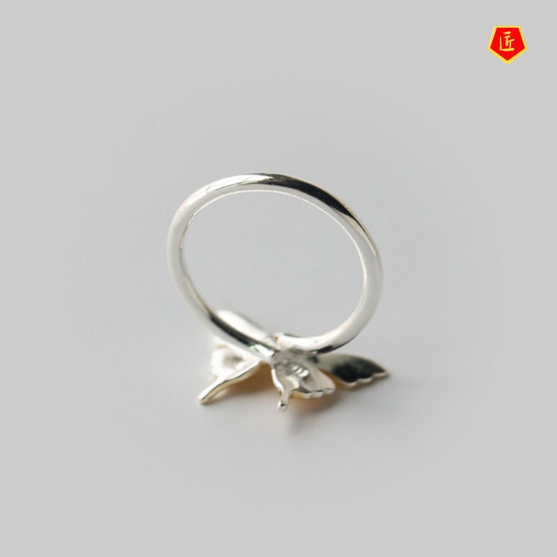 [Ready Stock]Korean Simple Personalized Golden Butterfly Silver Ring