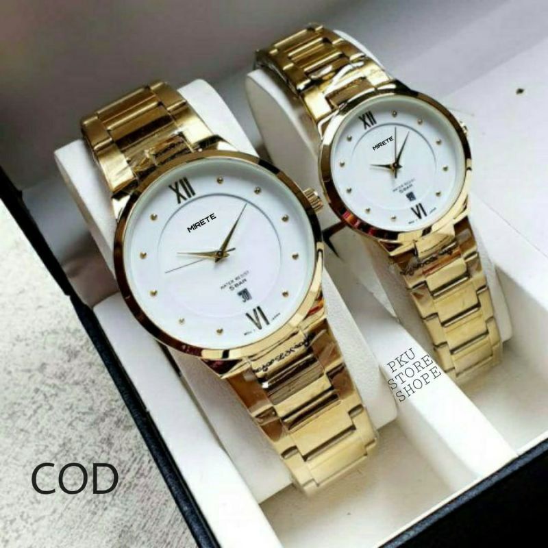 JAM MIRETE FITUR TANGGAL COUPLE TAHAN AIR JAM TANGAN PRIA&amp;WANITA SEPASANG COD JAM TANGAN COWOK DAN CEWEK ANTI AIR JAM TANGAN ANTI AIR (AB 001)