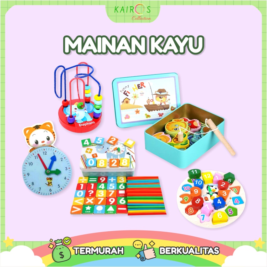 Mainan Kayu Edukasi Anak Belajar Mengenal Warna, Waktu, Musik, dan Berhitung Matematika