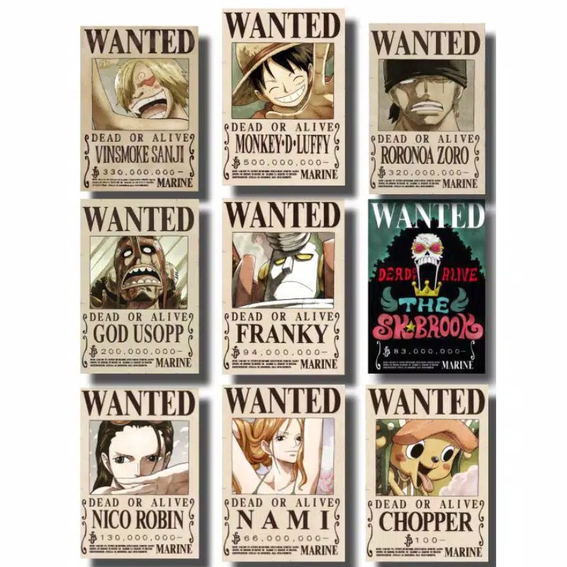 POSTER BOUNTY KRU MUGIWARA LUFFY ANIME ONE PIECE ISI 9 PCS