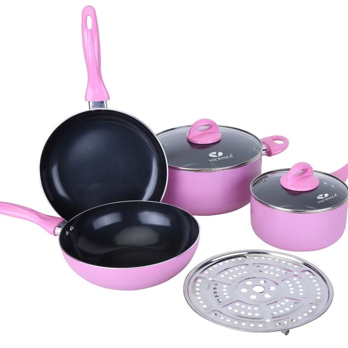 Vicenza Cookware Set 7pcs V707 / Panci Wajan Teflon Steamer Set Warna