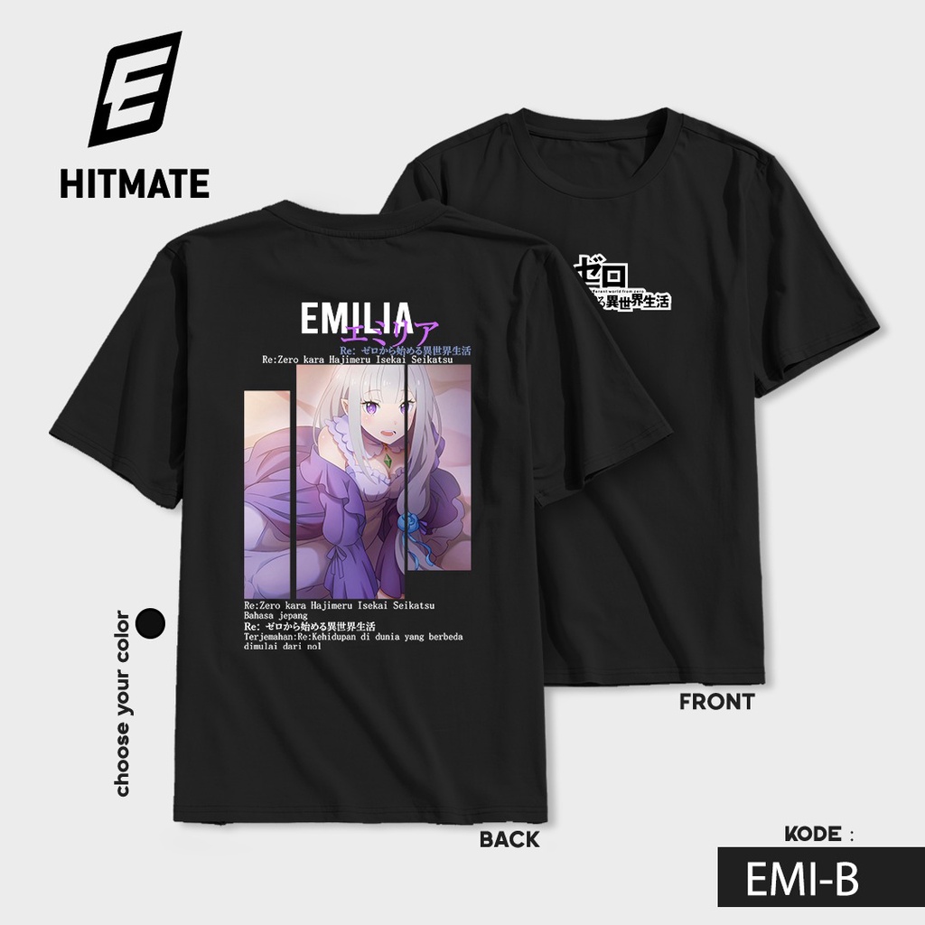 Kaos BAJU HITAM ANIME ZERO TWO EMILIA KAOS DISTRO JAPAN STYLE KAOS PRIA DEWASA BAJU ANIME EMILIA