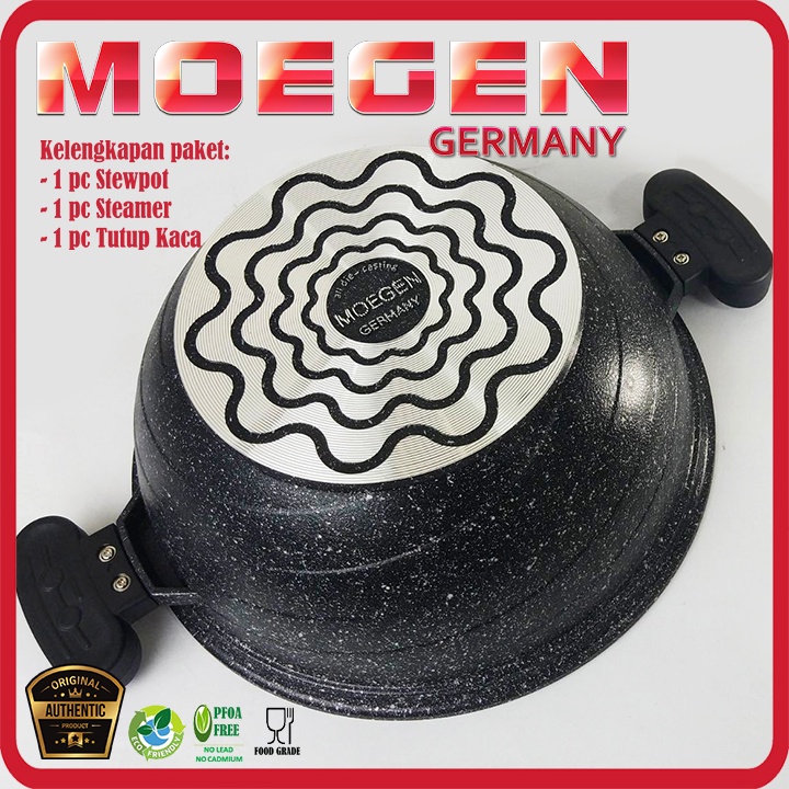 ORIGINAL MOEGEN Germany stewpot 32cm granite anti lengket original plus steamer