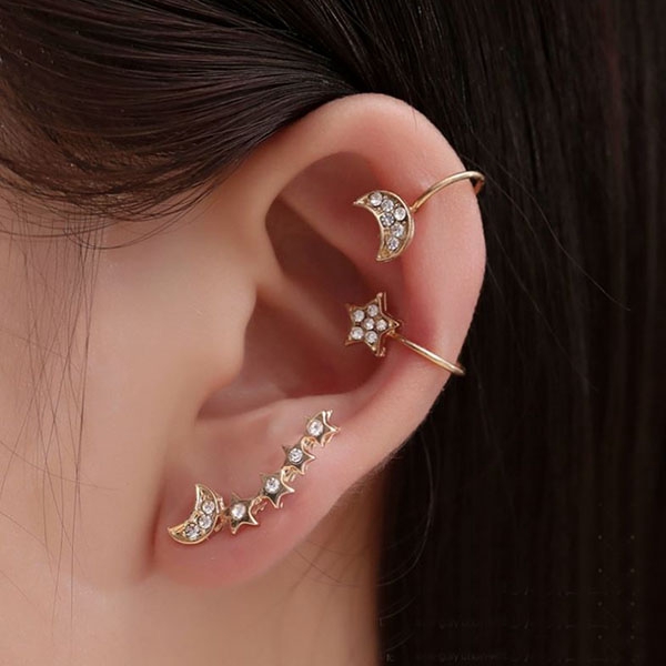 anting 1 sisi 3 pcs full diamon star moon earrings (3F1) jan222