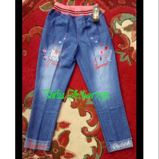 Celana Jeans / Celana Jeans Panjang / Celana Jeans Anak Perempuan / Celana Luna Motif Bordiran size M. L. XL