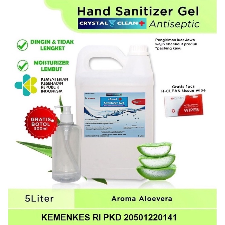 Hand Sanitizer 5L GEL 70% Crystal Clean Refill Hand Gel