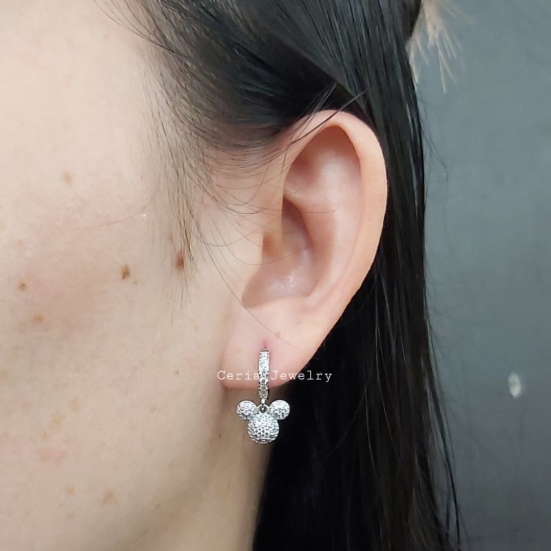 Anting Perak Asli Silver 925 Lapis Emas Model Jepit Mickey - Perhiasan Perak Anak