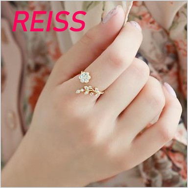 Cincin Model Terbuka Desain Daun Hias Berlian Gaya Korea untuk Wanita r611