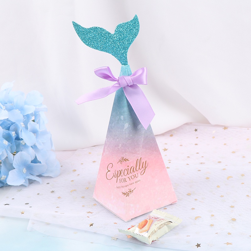 10pcs Kotak Permen Desain Ekor Putri Duyung Warna-Warni Untuk Pesta Pernikahan