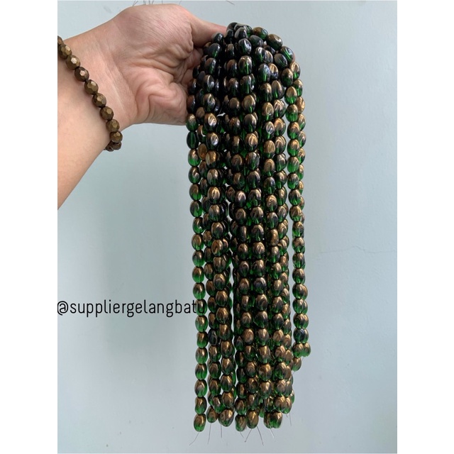 kristal CEKO KACANG GOLD GREEN quartz 10mm HIJAU emas oval cutting