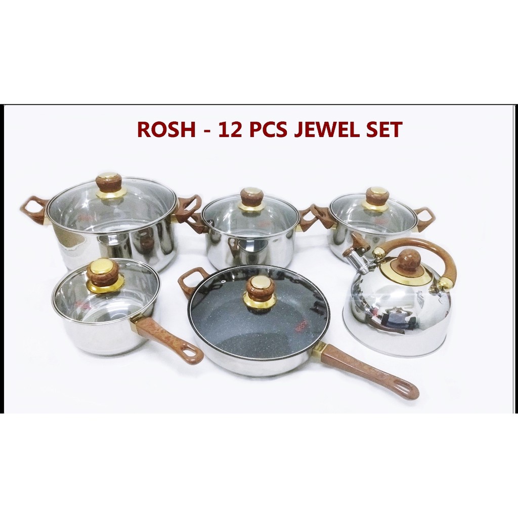 Rosh panci set peralatan masak 12 buah stainless steel jewel set cookware set