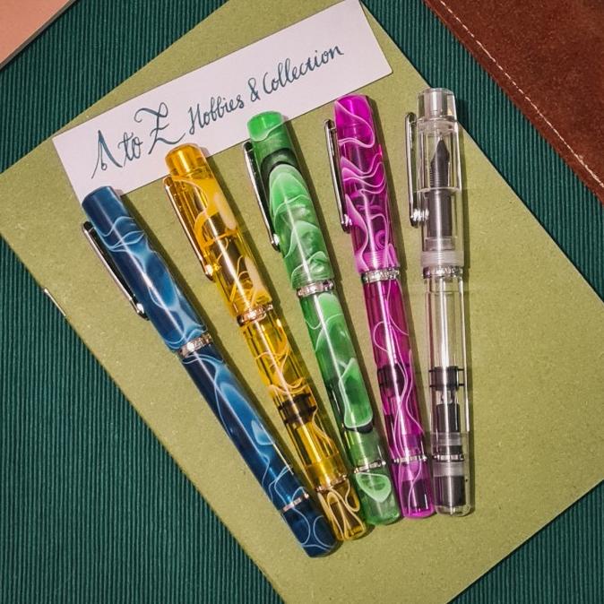 

Narwhal Original Fountain Pen #6 Nib Piston Filler Clear Demonstrator - Blue Poseidon, F
