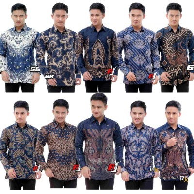 Zf048 Kemeja Batik Pria Lengan Panjang Spesial Navy Size M L Xl Xxl Bswart Batik Hrb026 Kenango Hem