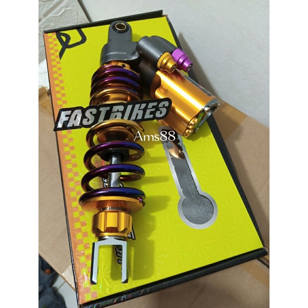 SHOCK SHOCK TABUNG ATAS MODEL MIRING SEGITIGA 3TUNE -RAINBOW PELANGI NEW FULL CNC TITANIUM UK 310MM MATIC MIO BEAT SCOPY FINO DLL