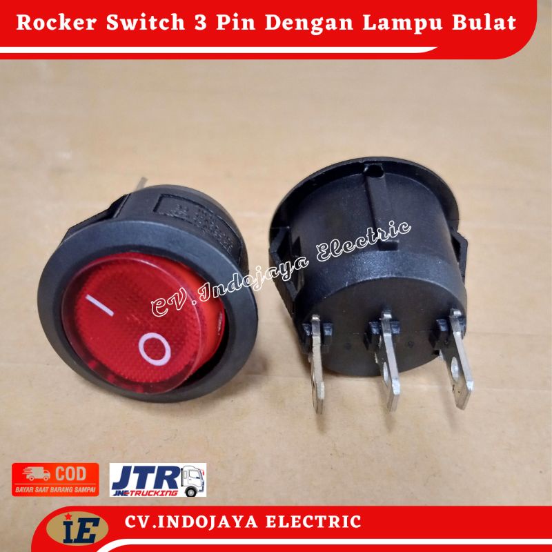 Rocker Switch 3 Pin Dengan Lampu Bulat