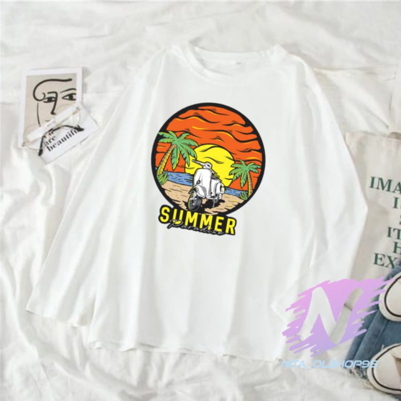 kaos summer kaos anak lengan panjang animasi Vespa pantai