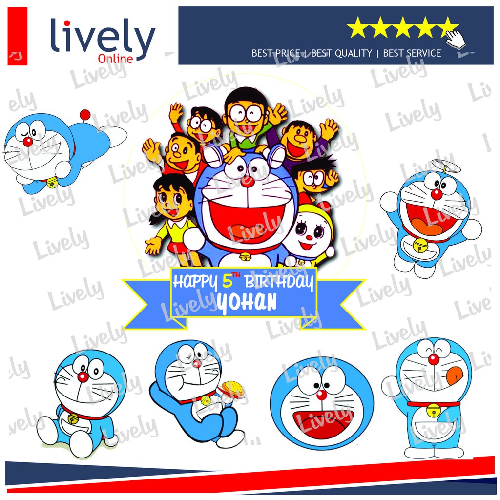 CUSTOM NAMA CAKE TOPPER KARAKTER DORAEMON 02 HIASAN KUE HBD HAPPY BIRTHDAY