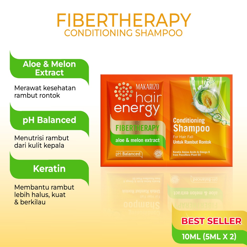 Makarizo Hair Energy Fibertherapy Conditioning Shampoo Aloe & Melon 10 mLx12 / Shampo Kondisioner-1