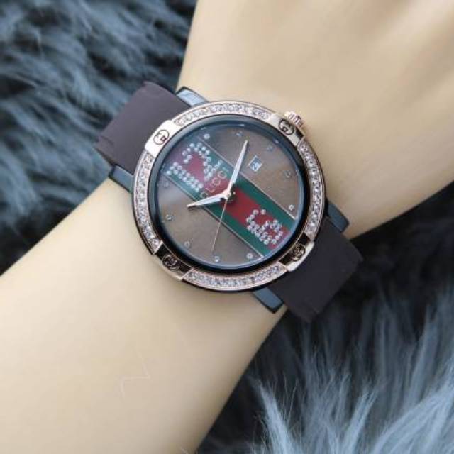 JAM TANGAN WANITA NEW GUCCI RUBBER TGL AKTIF || DIAMETER 3.6 CM || COD