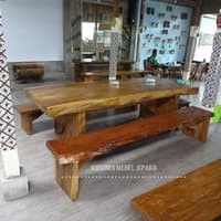 Set Meja Kursi Makan Kayu Trembesi - Panjang 2 Meter