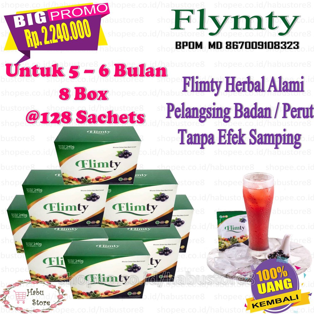 Obat Pelangsing Tubuh - Flimty Fiber Pelangsing 8 box Original BPOM - Obat Ramping Pria Wanita